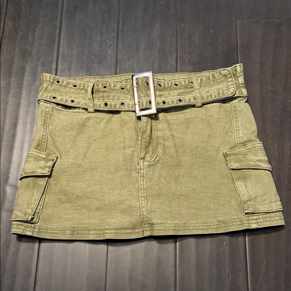 Olive Mini Skirt with Belt